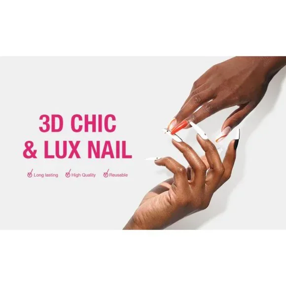 NEW EBIN New York 3D Lux Winter Edition in Dazzling Gala Glue On Nail 24pc Set - Picture 6 of 9